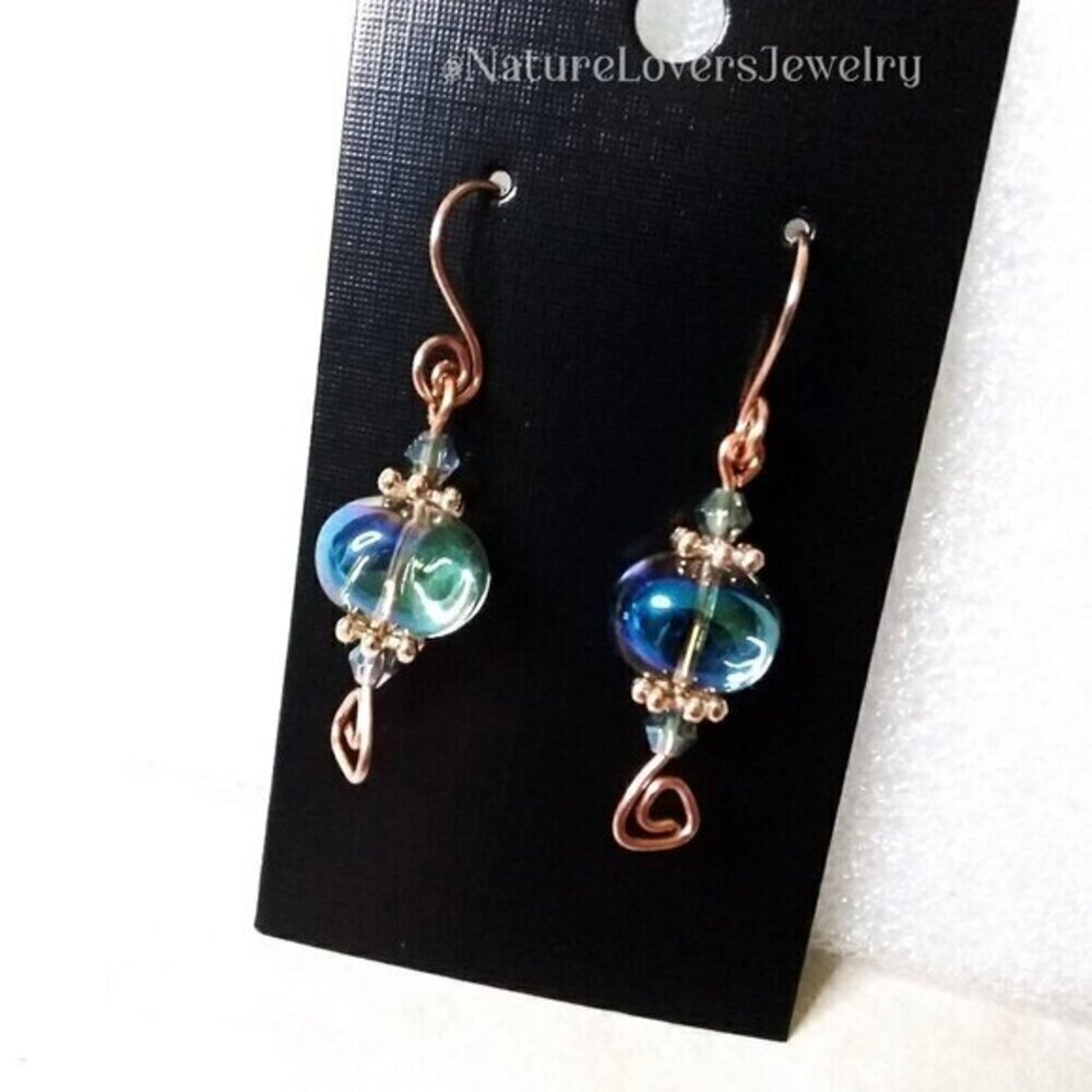 Gorgeous Bracelet & Flashy Earring Set! Shimmering Aurora Borealis Beads +Copper - Picture 4 of 16